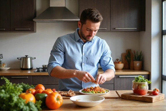 Uomo che prepara un pasto sano e bilanciato