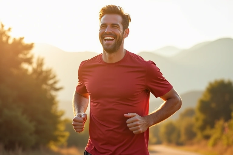 Uomo in salute che corre all'aperto, simbolo di vitalità e benessere