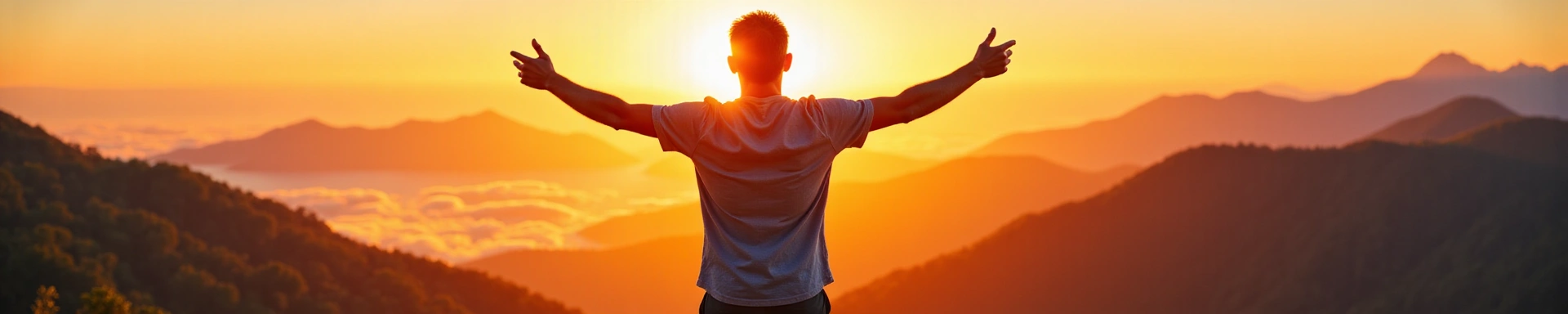 Uomo energico e sano in un ambiente naturale che simboleggia forza interiore e vitalità.